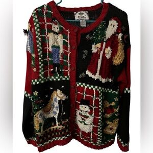 VTG Christmas Chunky Cardigan Med Tiara International Snowman Nutcracker Santa